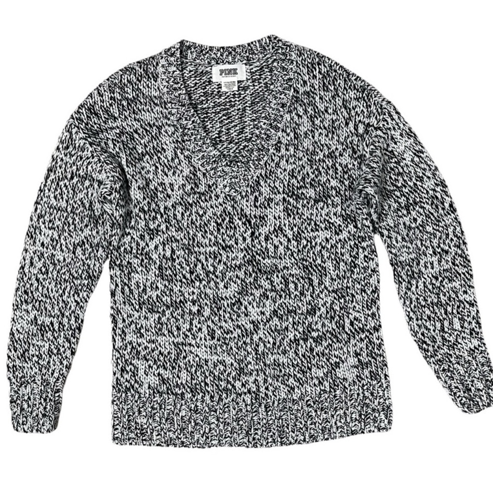 Pink VS Knit Marled V-Neck Sweater Soft S Pullover